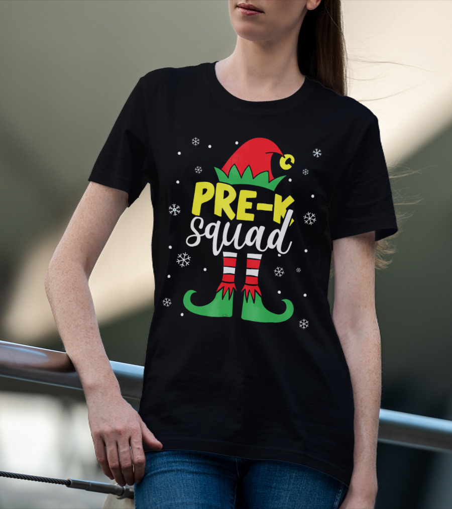 Pre K Squad Teacher Elf Christmas Snowflakes T-Shirt