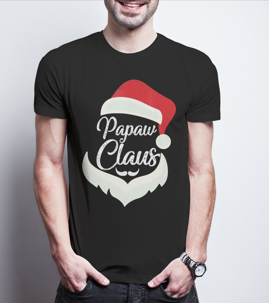 Papaw Claus Santa Hat White Beard Festive Christmas T-Shirt