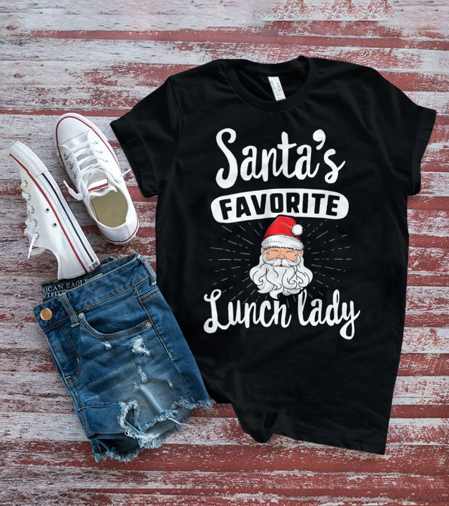 Santa's Favorite Lunch Lady Christmas Santa Claus Red Hat T-Shirt