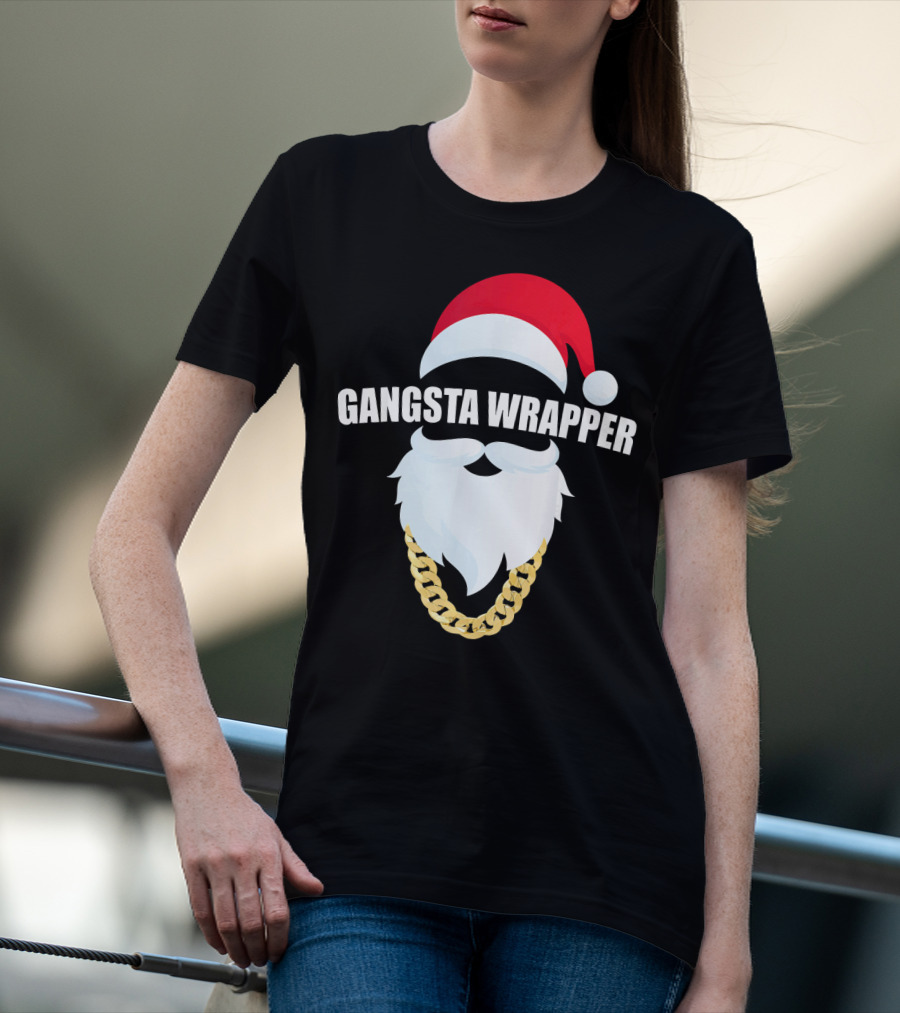 Gangsta Wrapper Santa With Gold Chain Beard And Hat T-Shirt