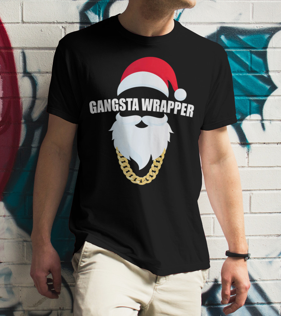 Gangsta Wrapper Santa With Gold Chain Beard And Hat T-Shirt