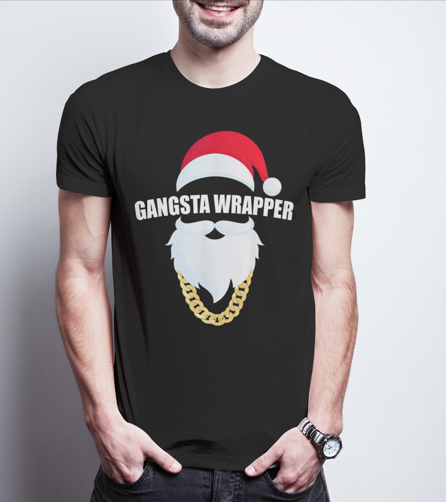 Gangsta Wrapper Santa With Gold Chain Beard And Hat T-Shirt