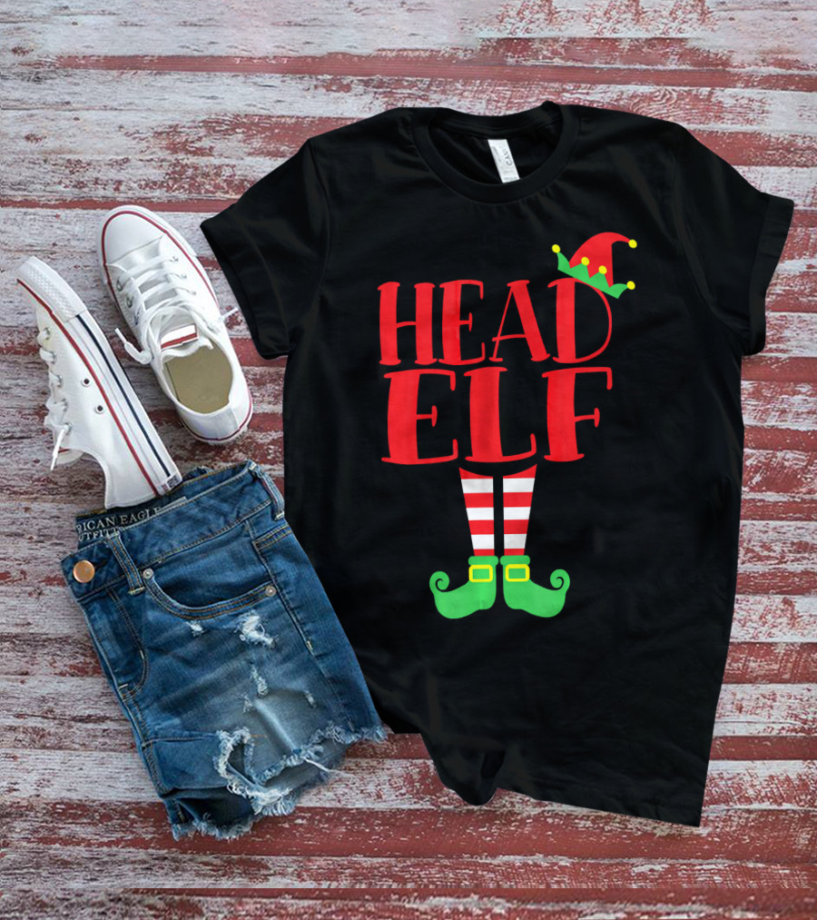 Head Elf Christmas Season Dad Hat Striped Red White Socks Green Shoes T-Shirt