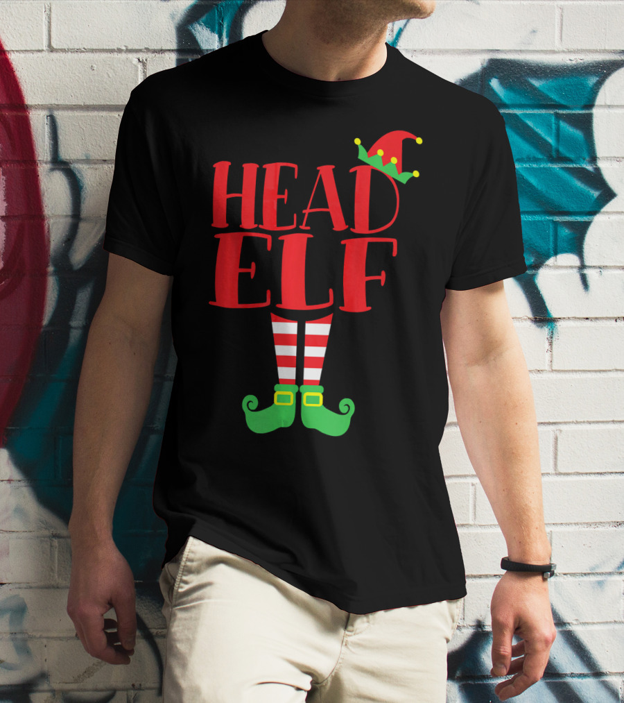 Head Elf Christmas Season Dad Hat Striped Red White Socks Green Shoes T-Shirt