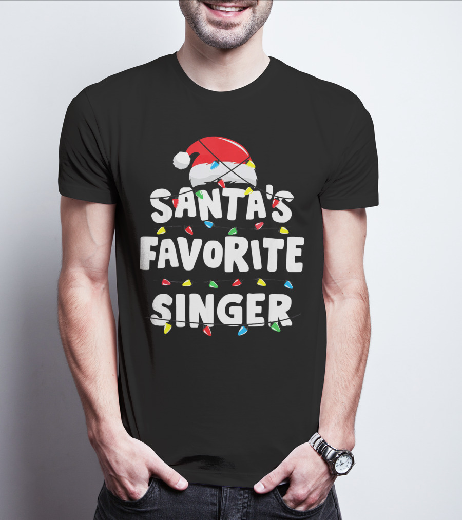 Santa's Favorite Singer Christmas Lights Santa Hat T-Shirt