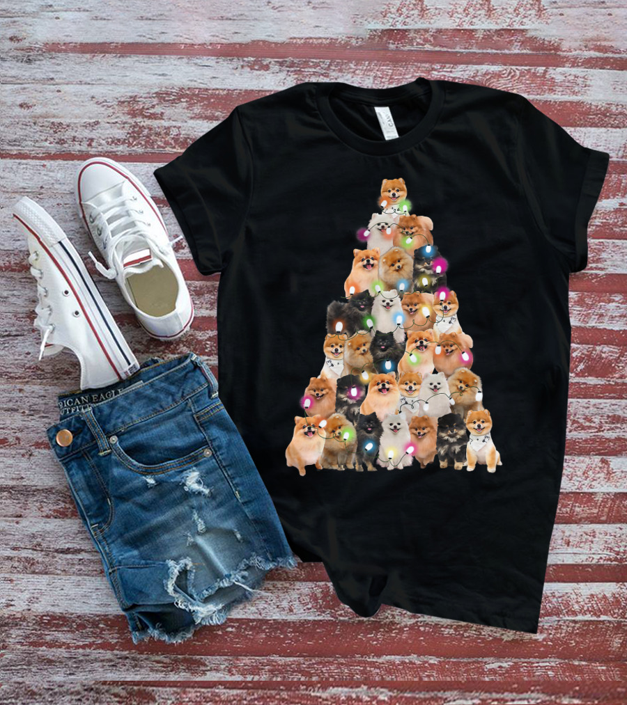 Holiday Cheer Pomeranian Christmas Tree Of Festive Pups T-Shirt