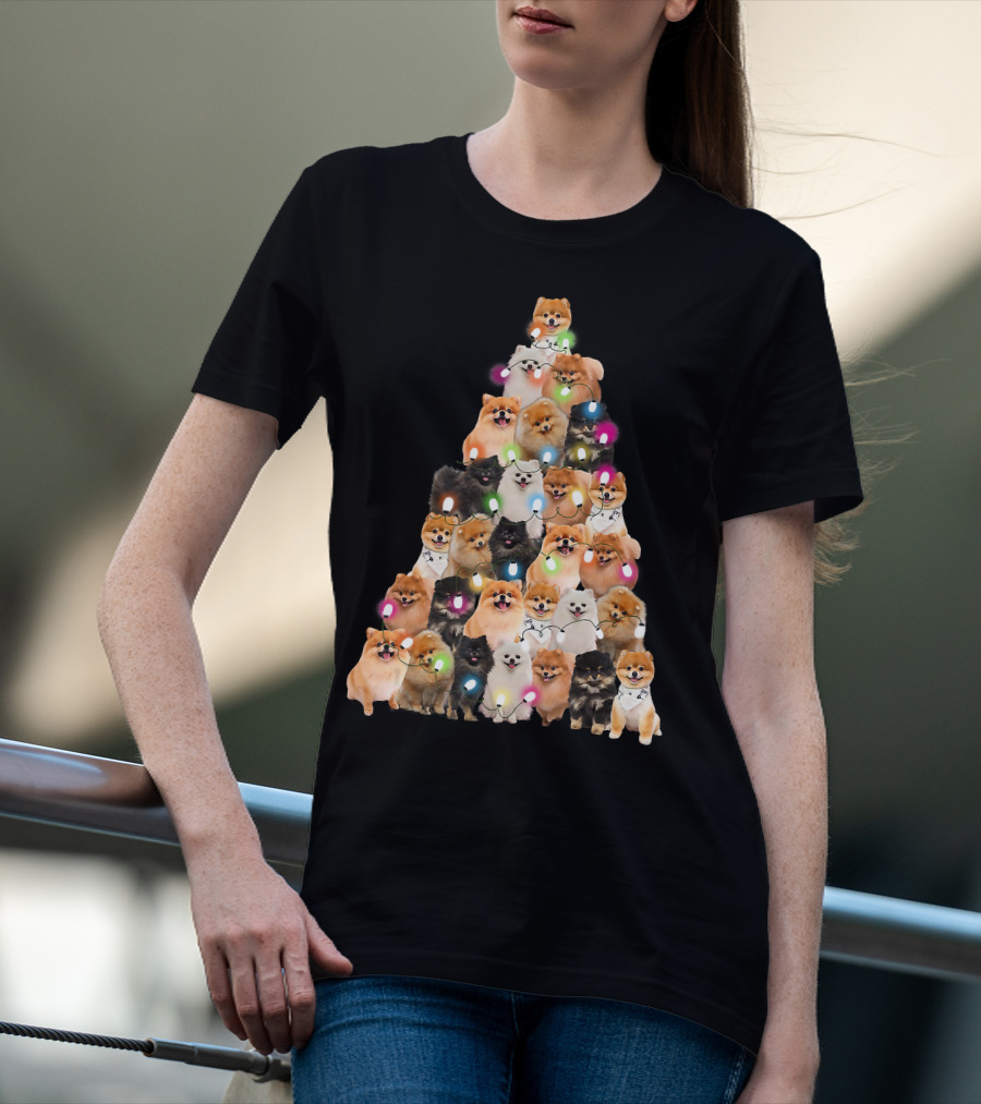 Holiday Cheer Pomeranian Christmas Tree Of Festive Pups T-Shirt