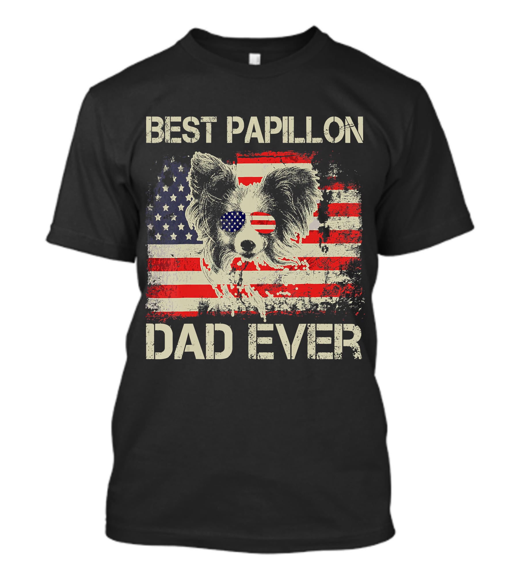 BEST PAPILLON DAD EVER American Flag Papillon T-Shirt