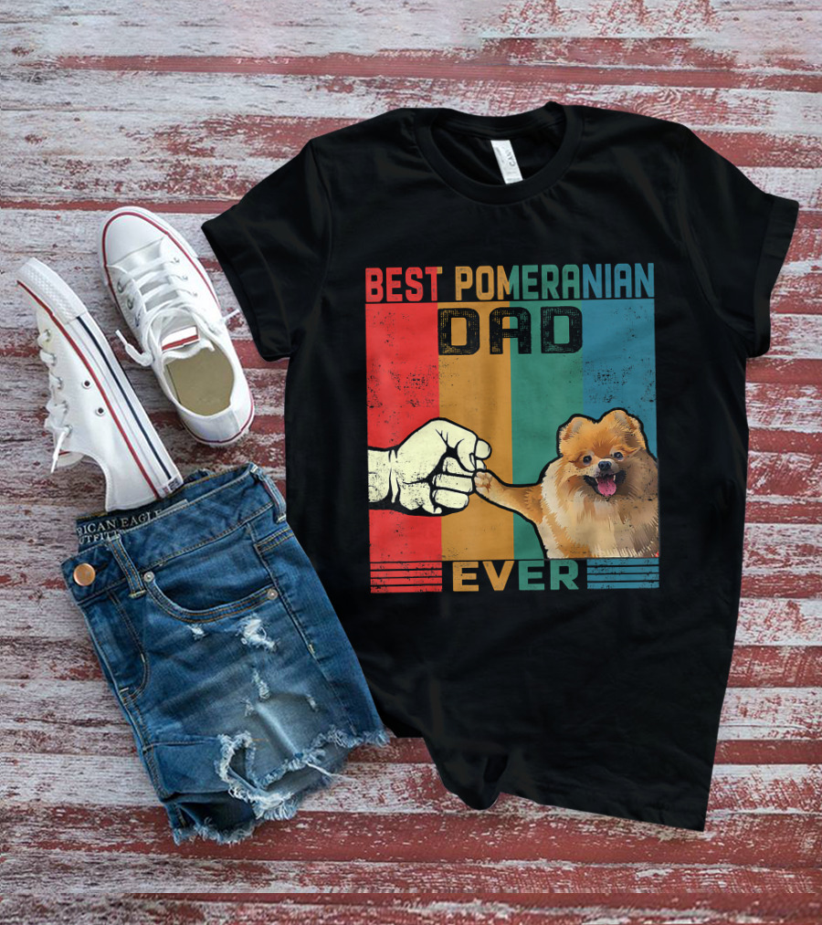 Best Pomeranian Dad Ever Vintage Fist Bump T-Shirt