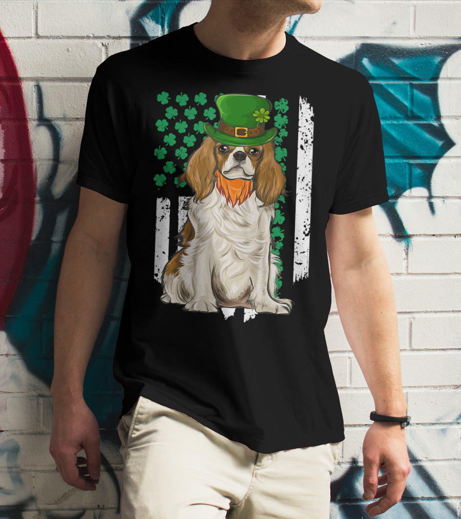 King Charles Spaniel St Patricks Day Irish Dog With Green Hat And Shamrocks T-Shirt
