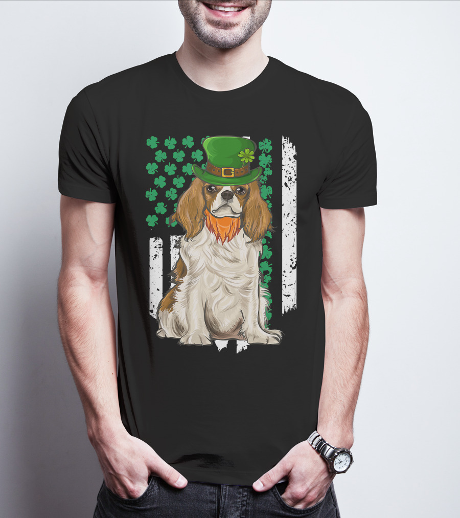 King Charles Spaniel St Patricks Day Irish Dog With Green Hat And Shamrocks T-Shirt