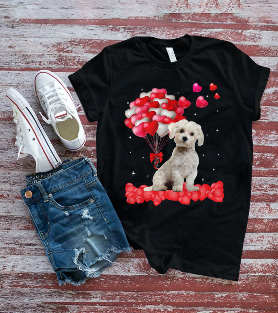 Heartfelt Maltese With Heart Balloons Valentine's Day T-Shirt