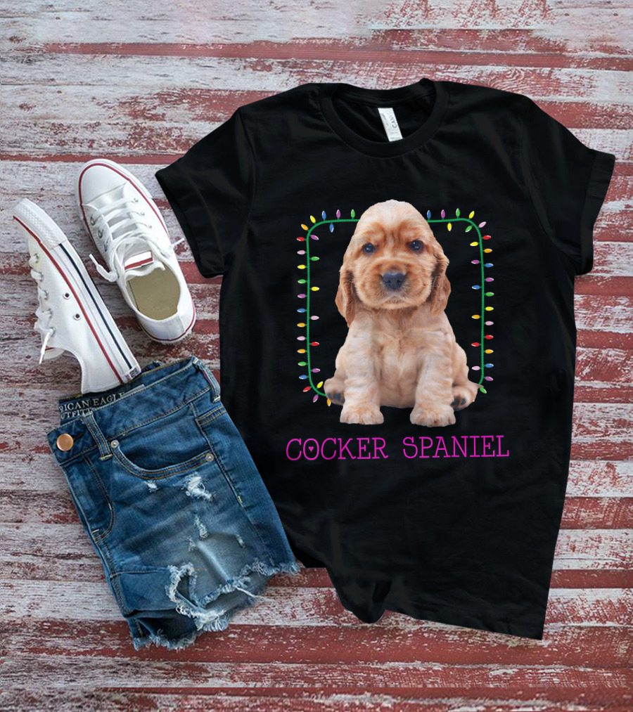 Cocker Spaniel Cute Pup With Christmas Lights T-Shirt