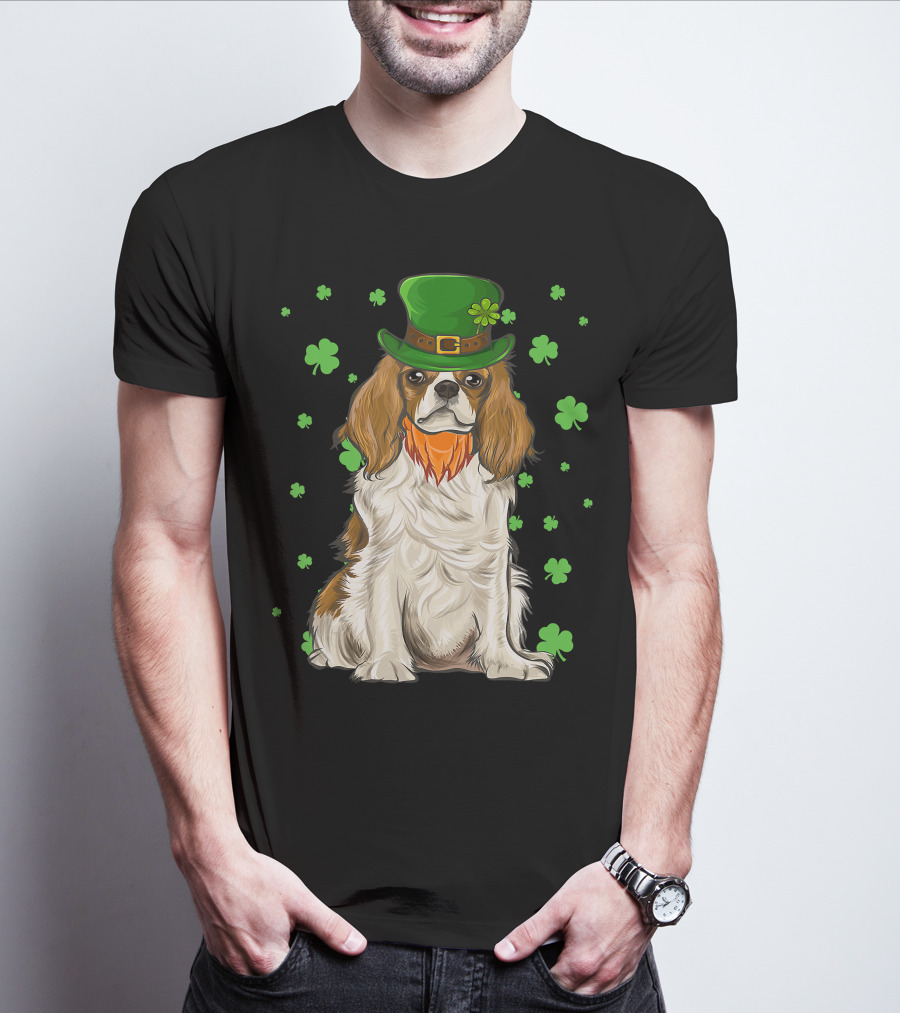 St Patricks Day Cavalier King Charles Spaniel Green Hat Clover T-Shirt
