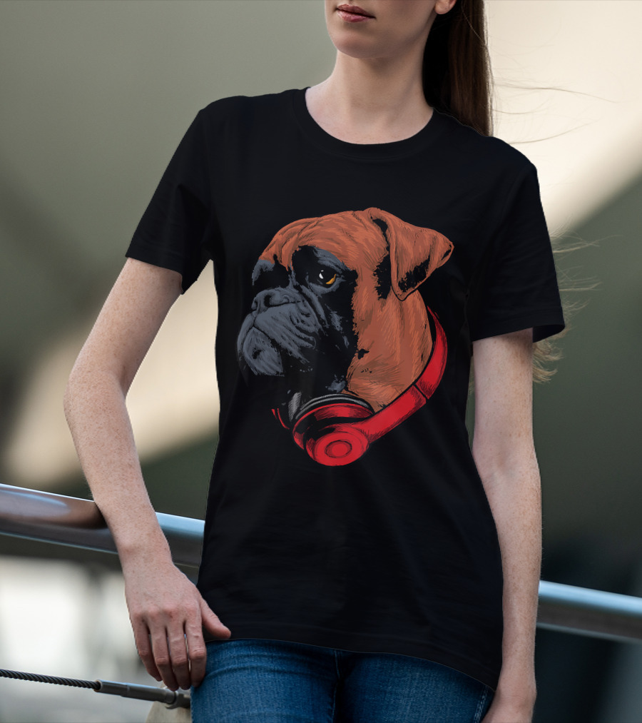 Boxer Dog With Red Headphones Cool Gaming T-Shirt
