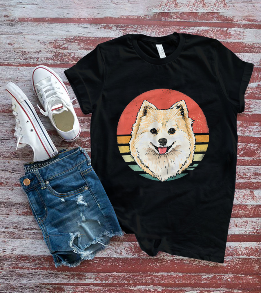 Retro Vintage Pomeranian Dog Breed Sunset Stripes T-Shirt