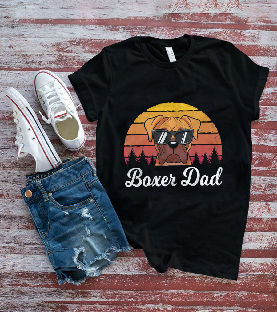 Retro Vintage Boxer Dad Funny Dogs Lover T-Shirt