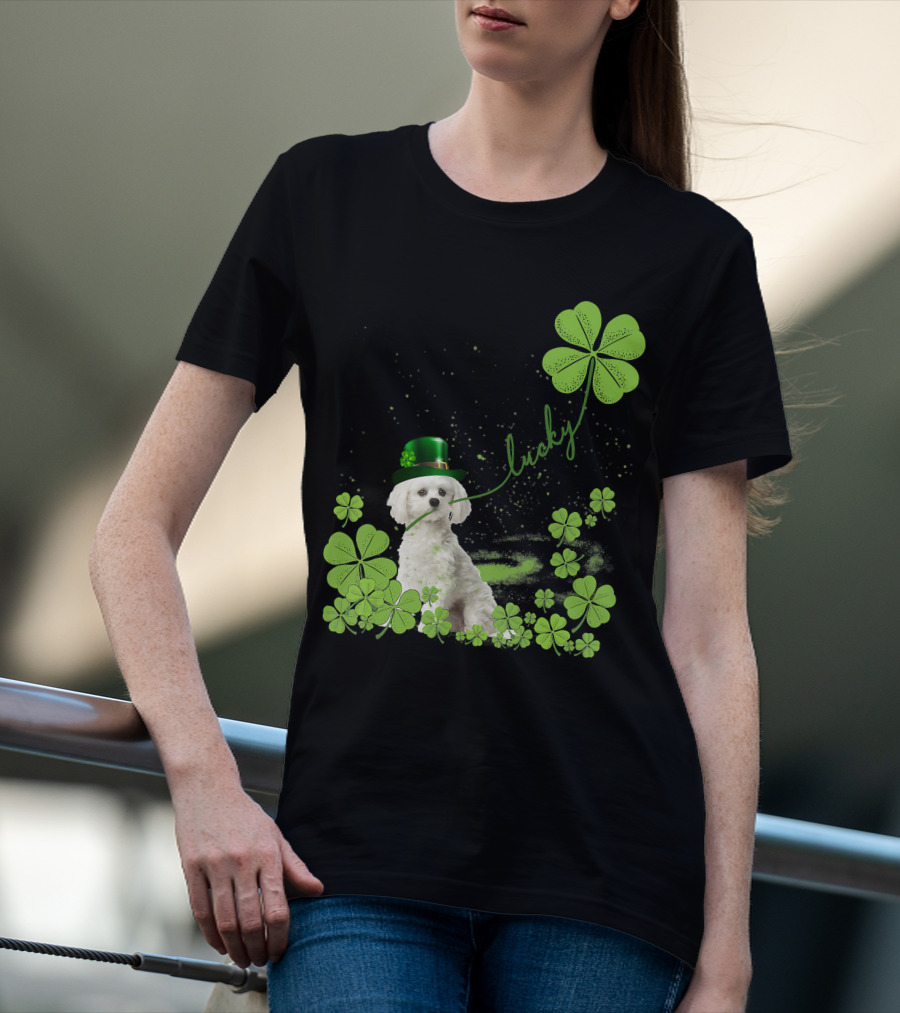Lucky Shamrock Maltese Dog St Patrick's Day T-Shirt