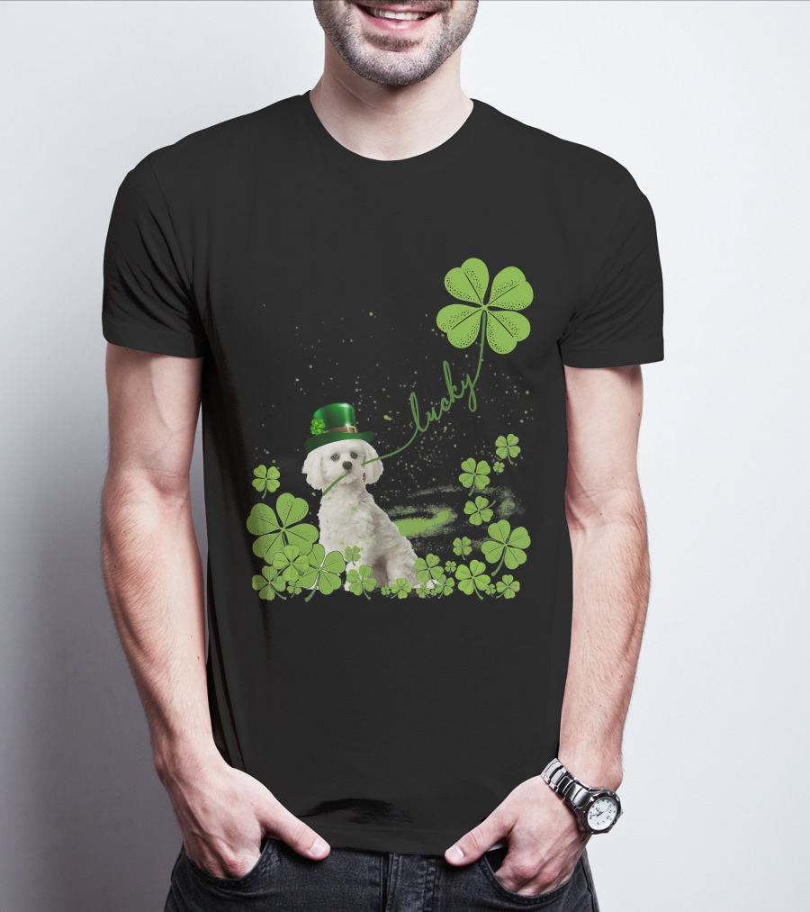 Lucky Shamrock Maltese Dog St Patrick's Day T-Shirt
