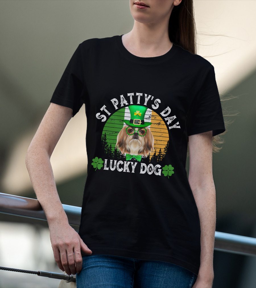 St Patty's Day Lucky Dog Shih Tzu Shamrock T-Shirt