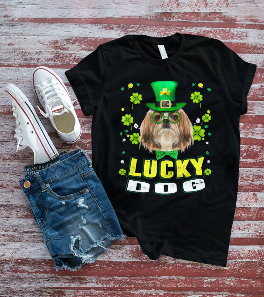 Lucky Dog Shih Tzu Leprechaun Shamrock Festive Green Hat T-Shirt