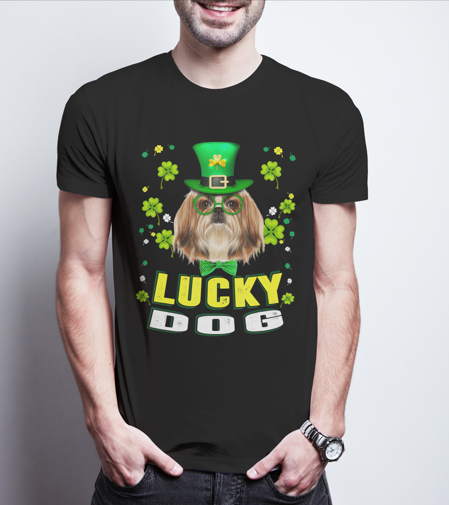 Lucky Dog Shih Tzu Leprechaun Shamrock Festive Green Hat T-Shirt