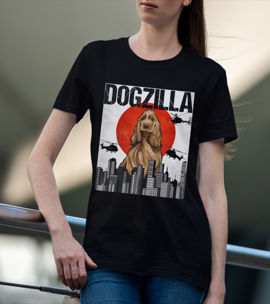 Dogzilla Vintage Japanese Cityscape With English Cocker Spaniel T-Shirt
