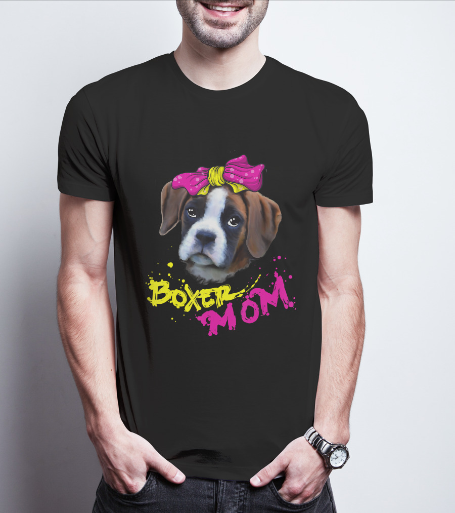 Boxer Mom Dog With Pink Bow T-Shirt