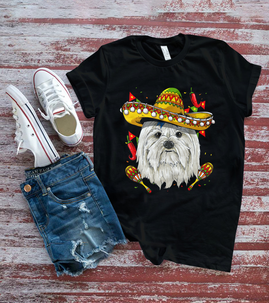 Cinco De Mayo Maltese Sombrero Maracas Peppers T-Shirt