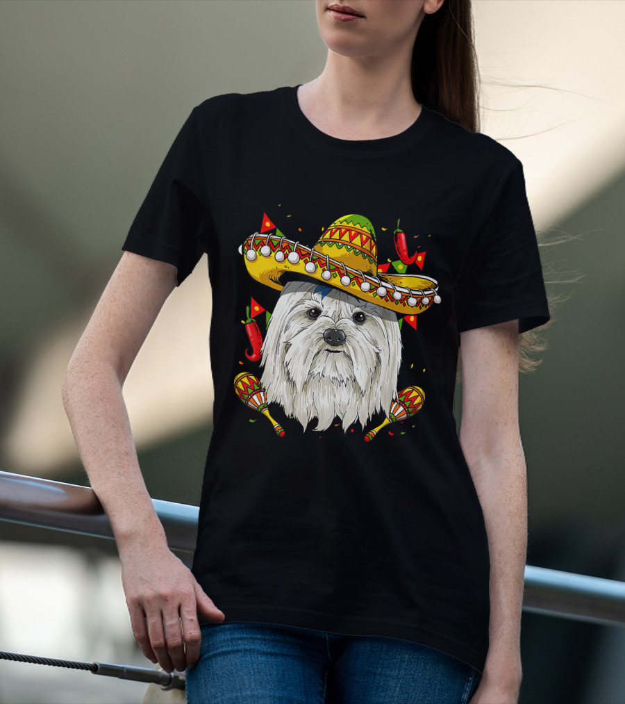 Cinco De Mayo Maltese Sombrero Maracas Peppers T-Shirt