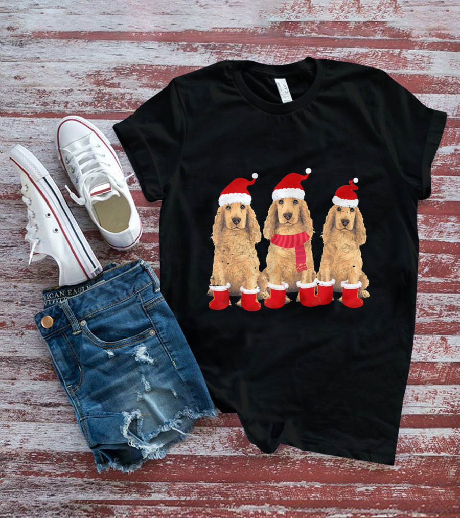 Cocker Spaniel Christmas Santa Hats And Socks Festive Trio T-Shirt
