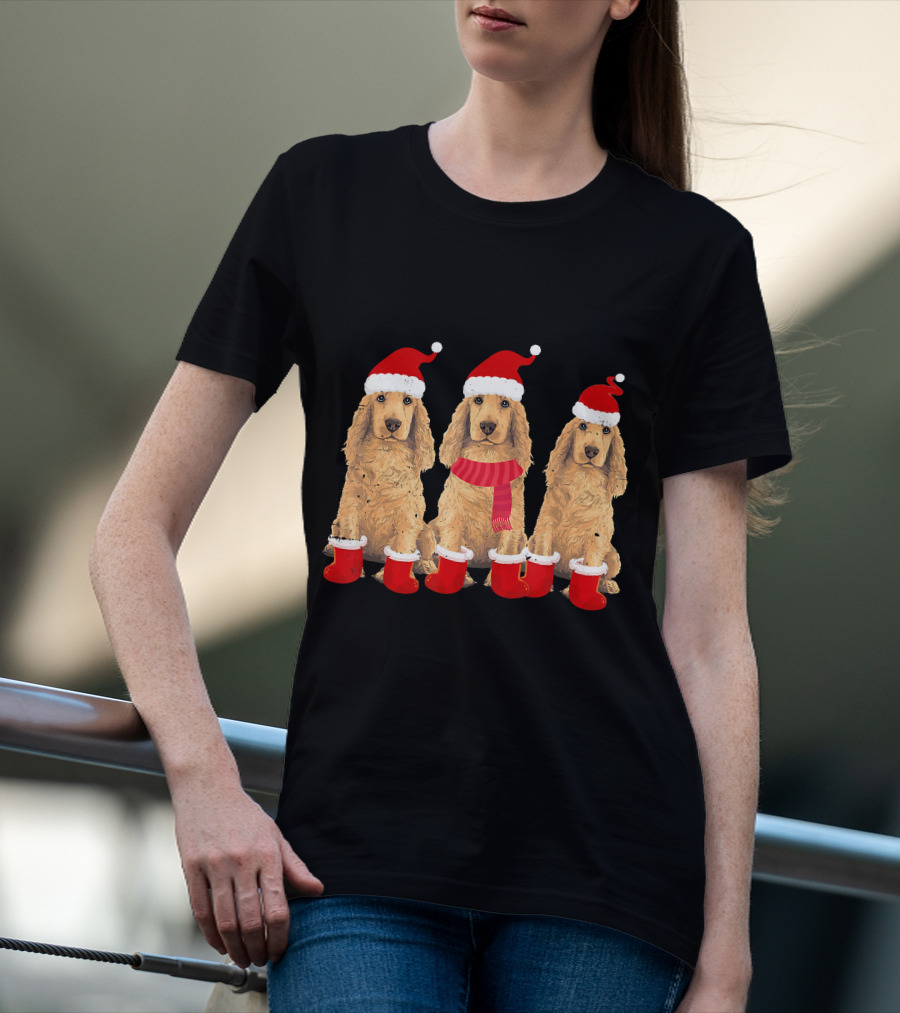 Cocker Spaniel Christmas Santa Hats And Socks Festive Trio T-Shirt