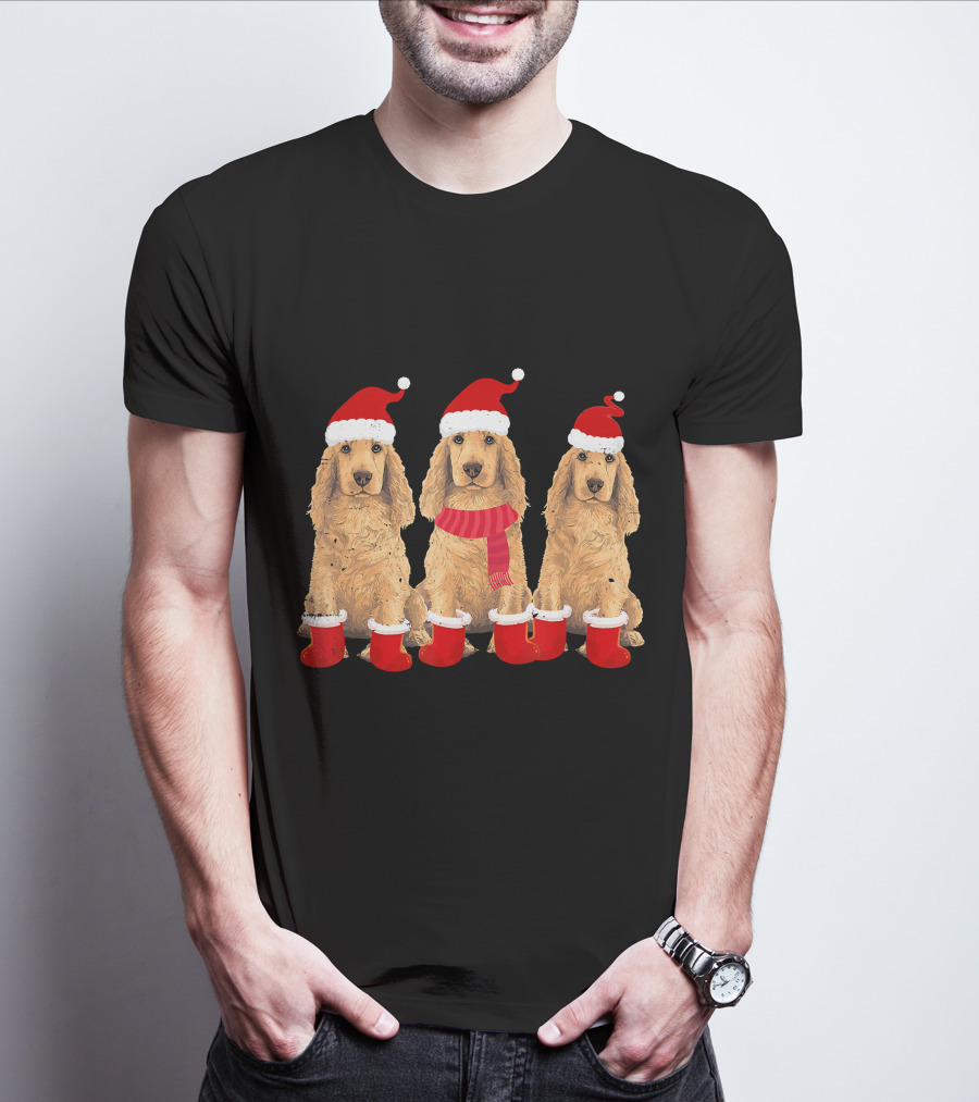 Cocker Spaniel Christmas Santa Hats And Socks Festive Trio T-Shirt