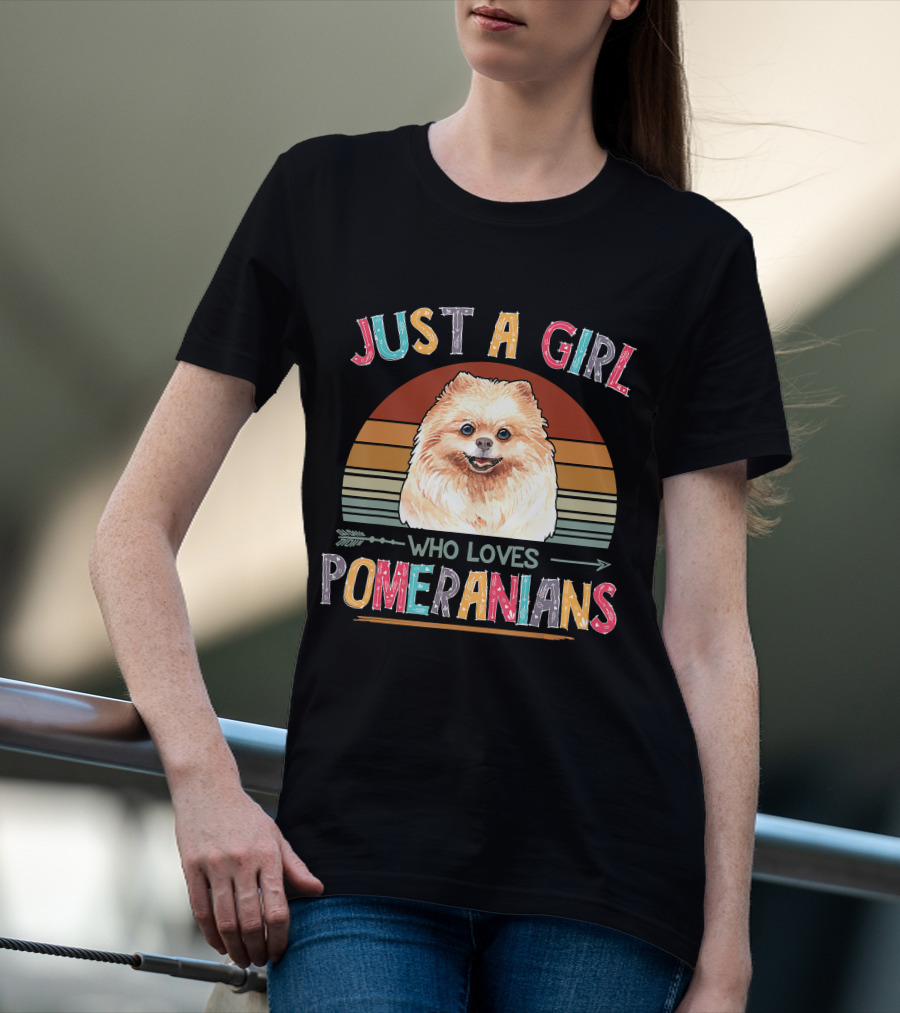 Just A Girl Who Loves Pomeranians Retro Sunset T-Shirt
