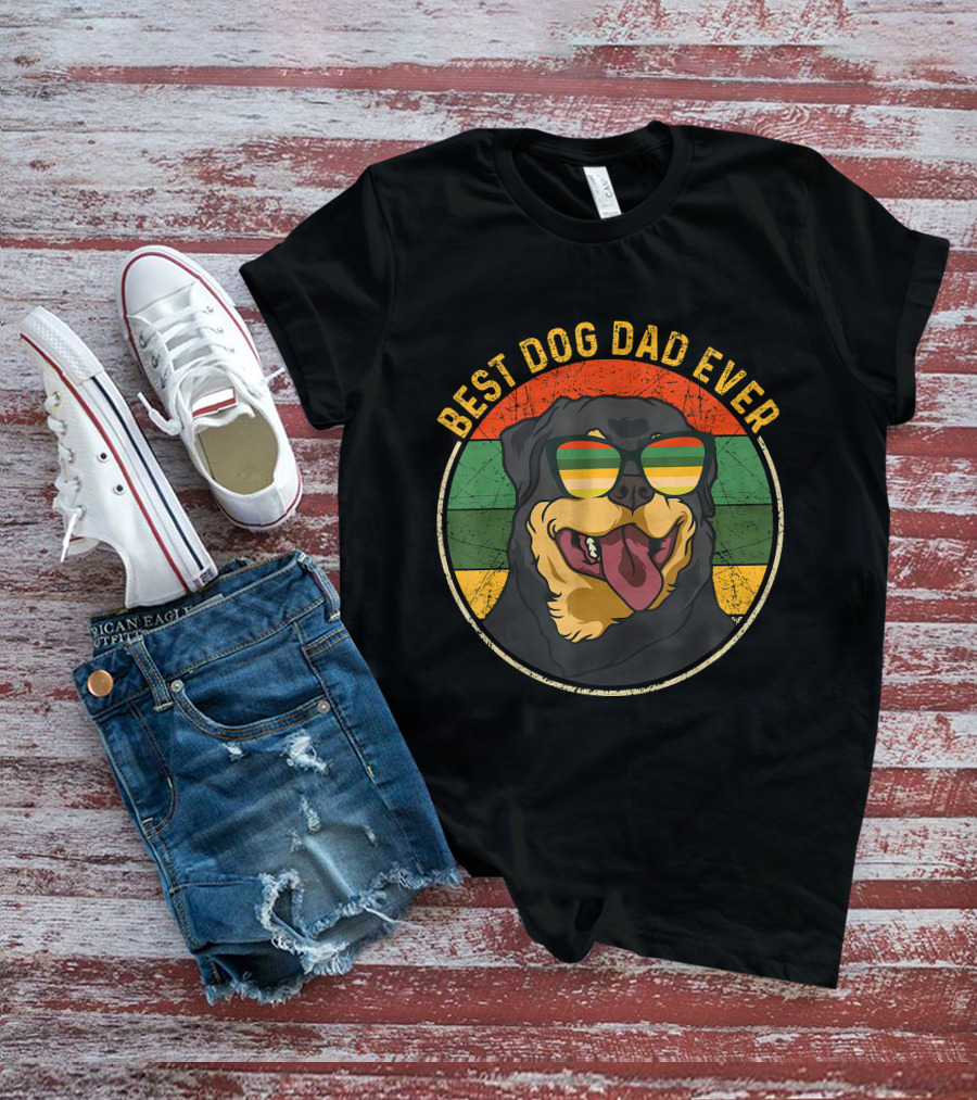 Best Dog Dad Ever Retro Vintage Rottweiler Sunglasses T-Shirt