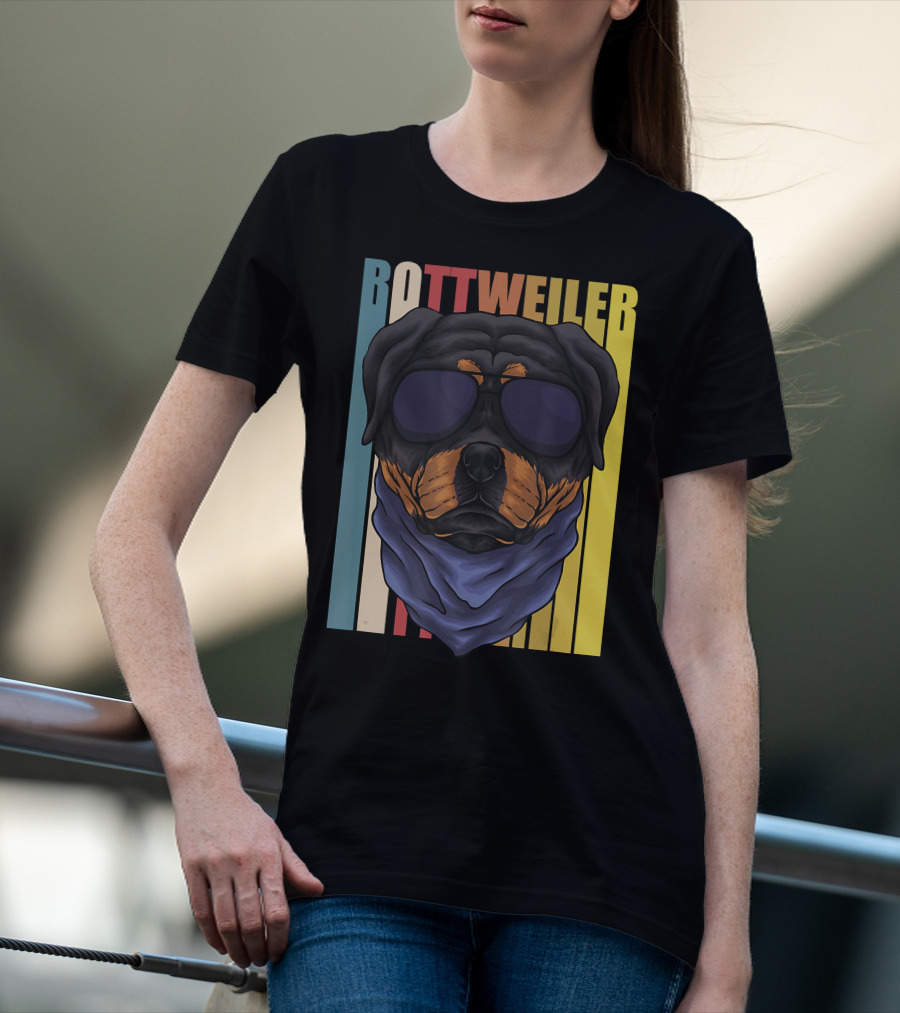 Retro Vintage Rottweiler Dog Eyeglasses Bandana T-Shirt