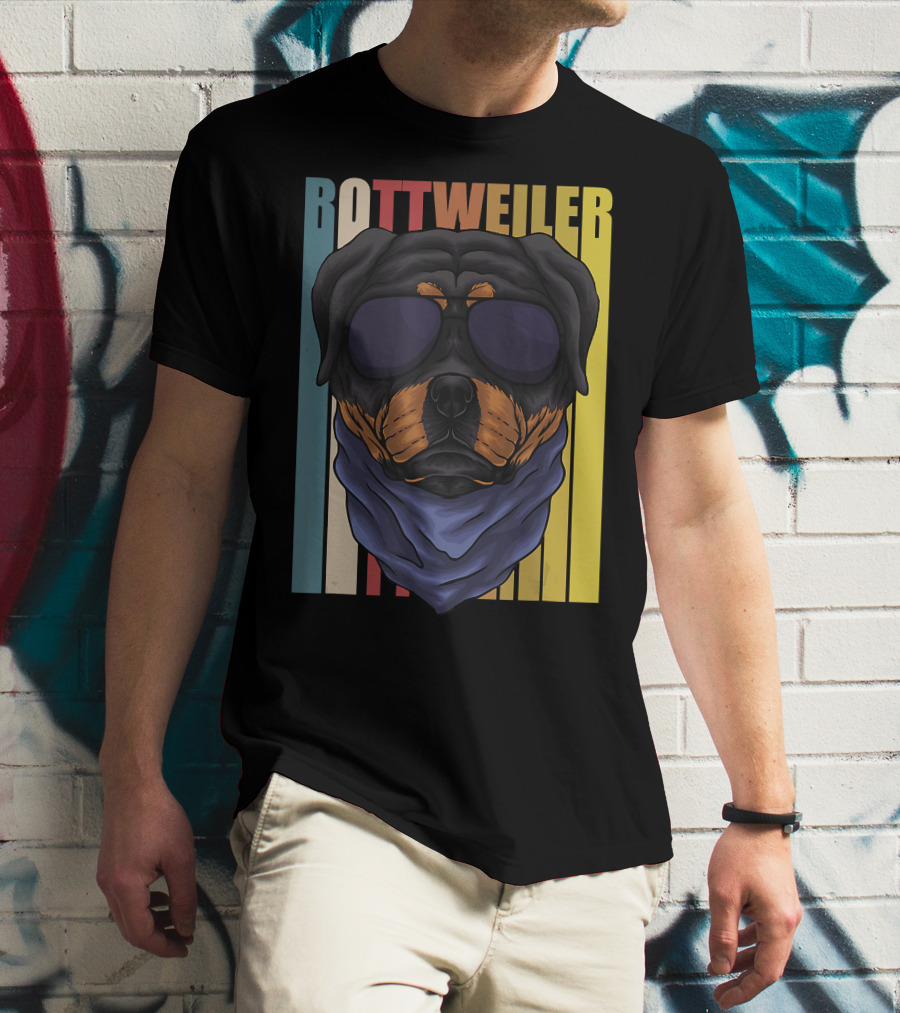 Retro Vintage Rottweiler Dog Eyeglasses Bandana T-Shirt