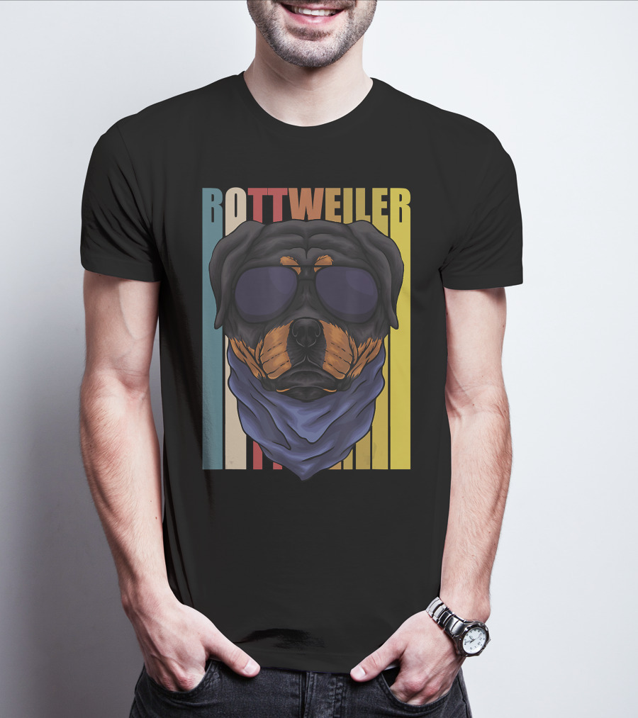 Retro Vintage Rottweiler Dog Eyeglasses Bandana T-Shirt