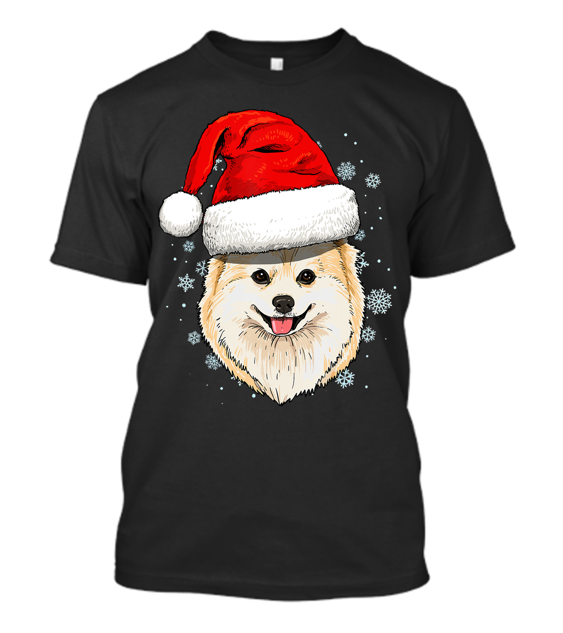 Pomeranian Santa Hat Snowflakes Christmas T-Shirt