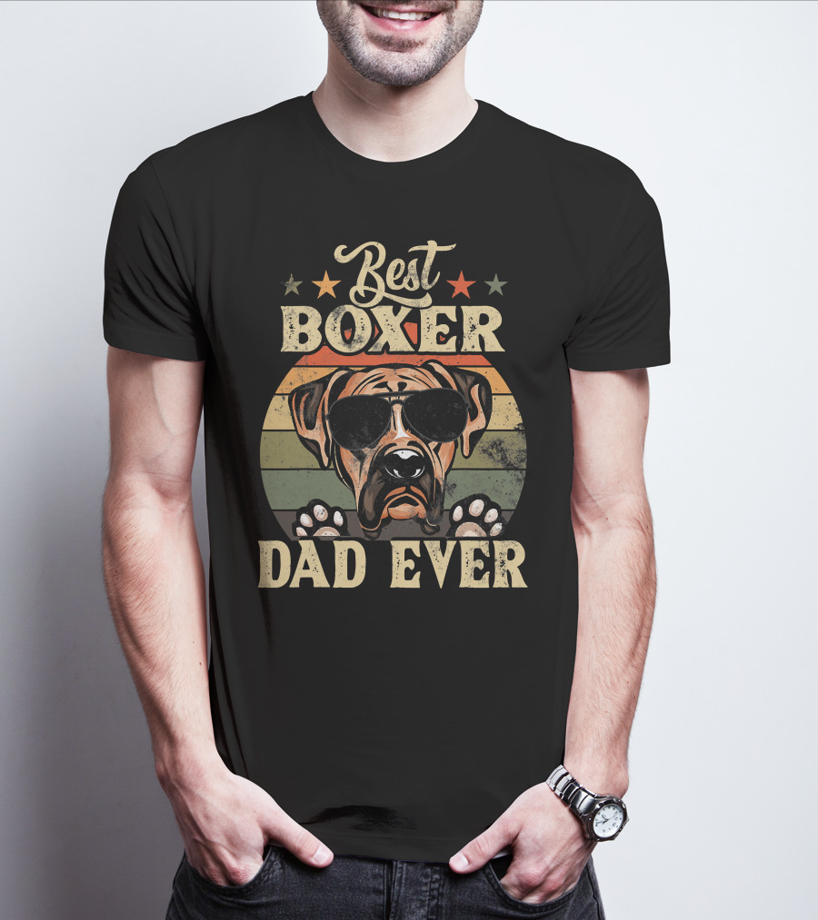 Best Boxer Dad Ever Vintage Distressed Dog Retro Stripes T-Shirt