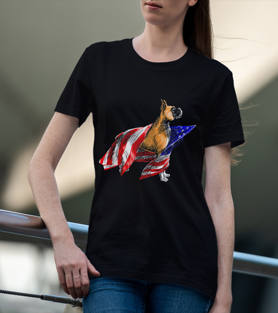Boxer Dog Wrapped In American Flag Patriotic Symbol Dogs T-Shirt