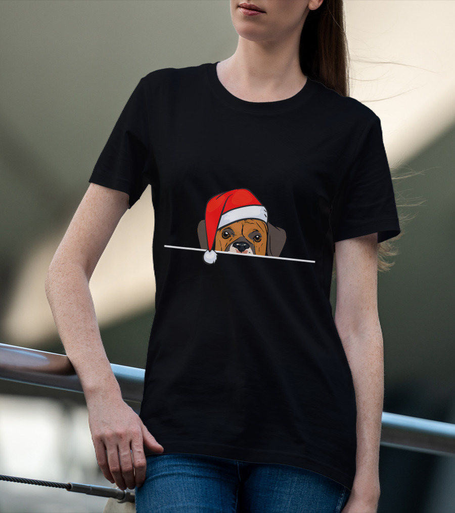 Boxer Dog In Santa Hat For Christmas T-Shirt