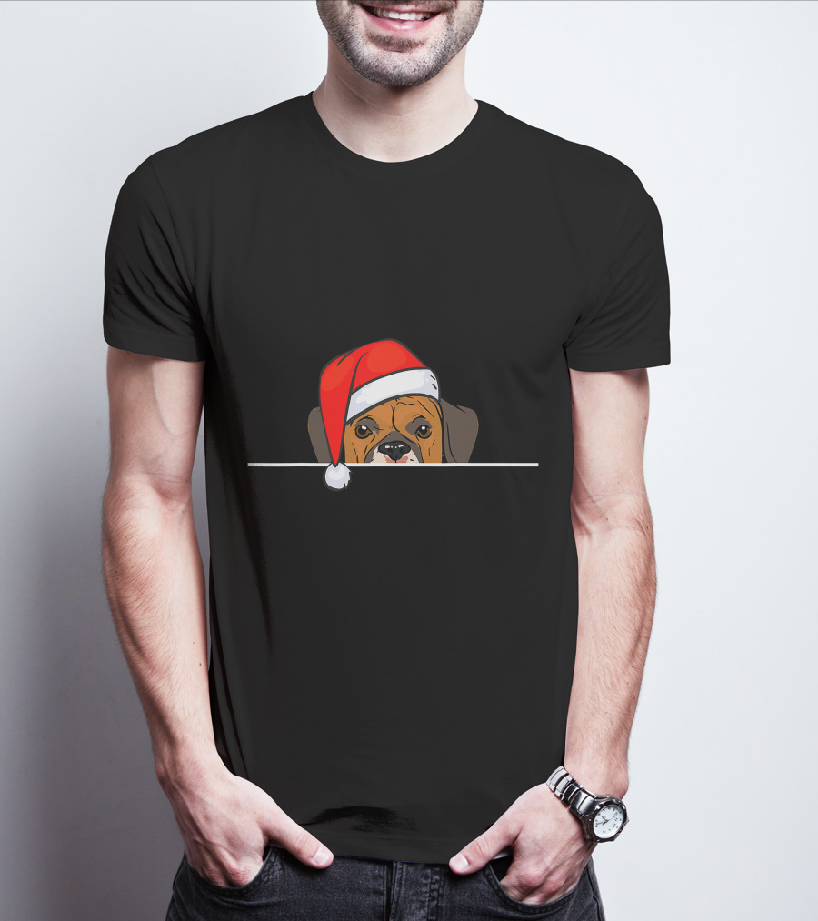 Boxer Dog In Santa Hat For Christmas T-Shirt
