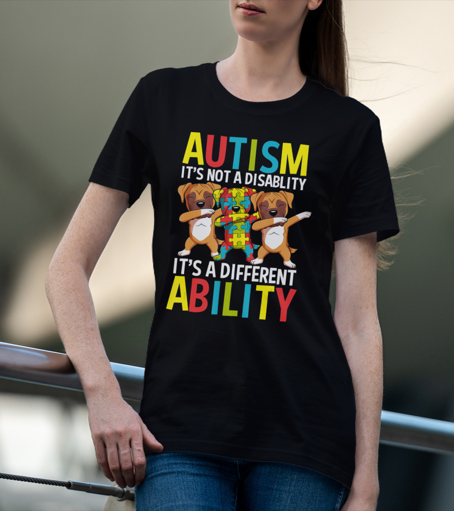 Autism It's Not A Disability It's A Different Ability Dabbing Dogs Puzzle T-Shirt