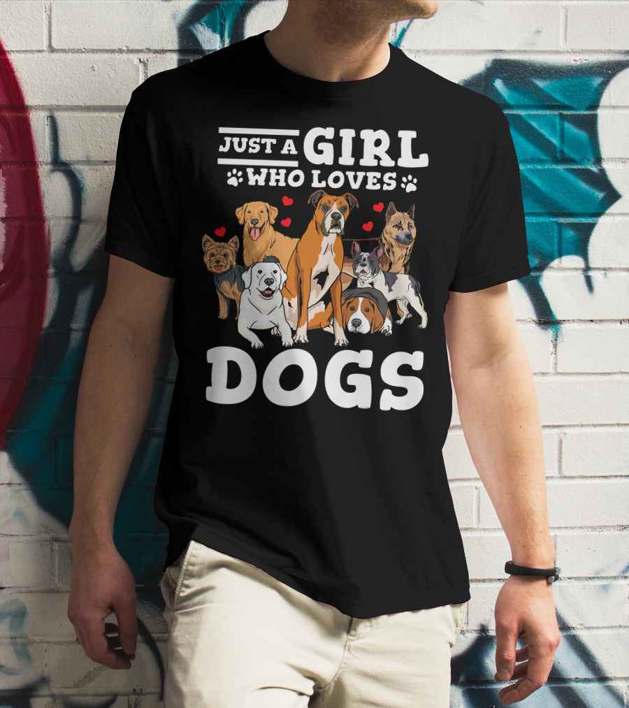 Just A Girl Who Loves Dogs With Boxer And Heart Paw Prints T-Shirt