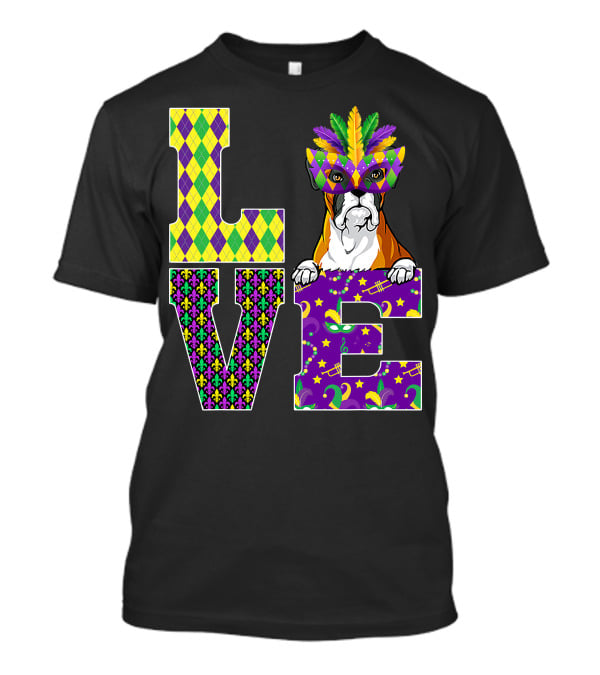 Boxer Dog Lover Mardi Gras Costume Mask Fleur De Lis Pattern Love T-Shirt
