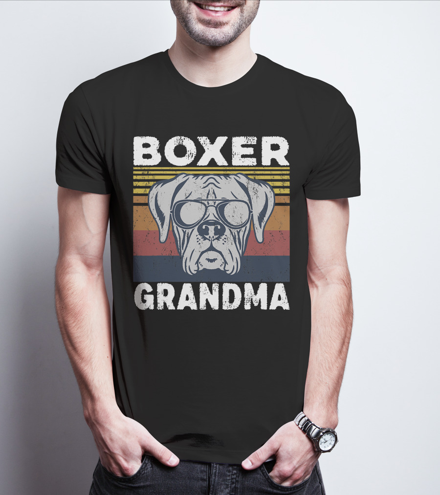 Boxer Grandma Dog Breed Pet Owner Lover Retro Sunglasses T-Shirt