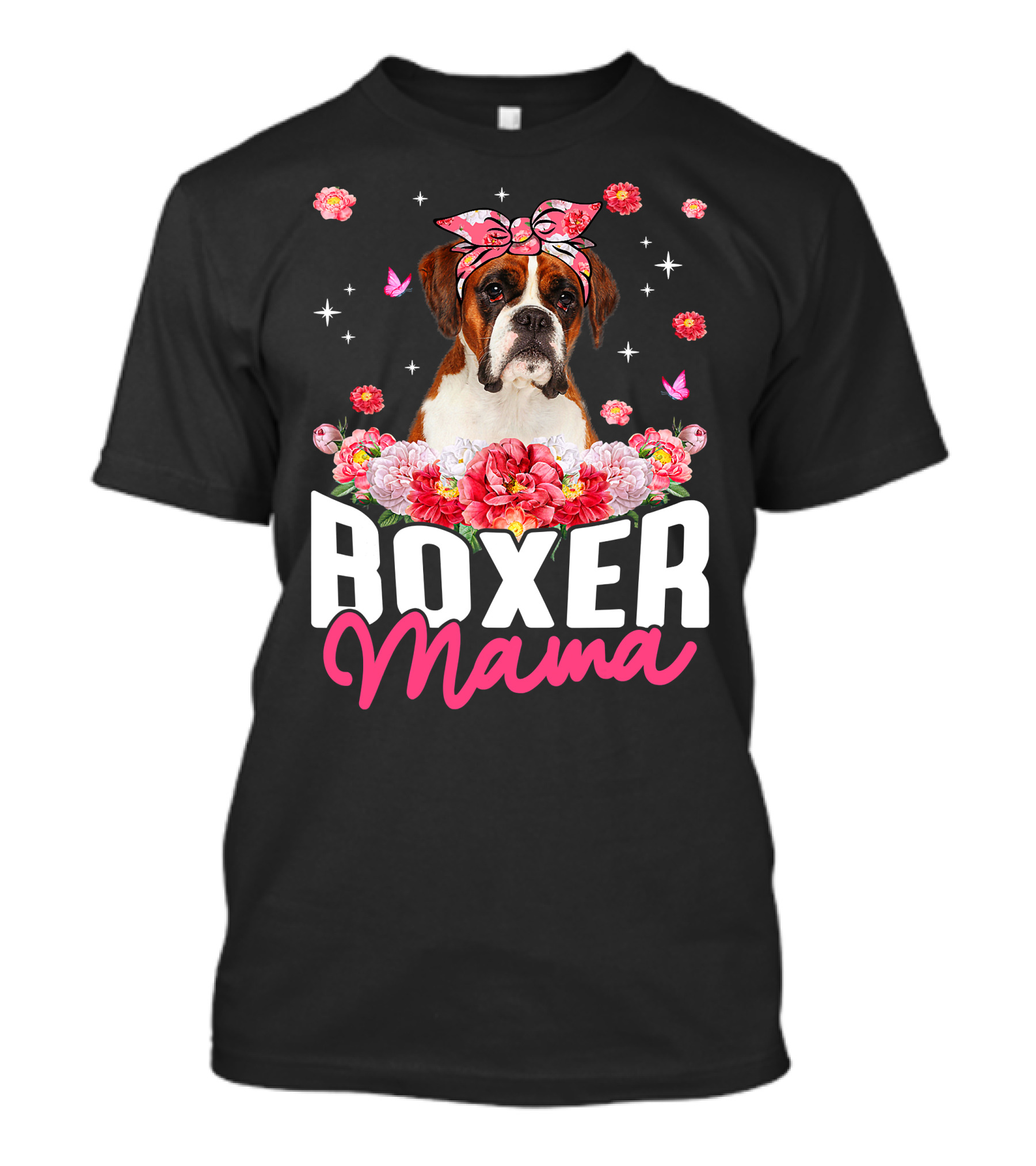 Boxer Mama Flower Bandana Blossoms And Butterflies T-Shirt