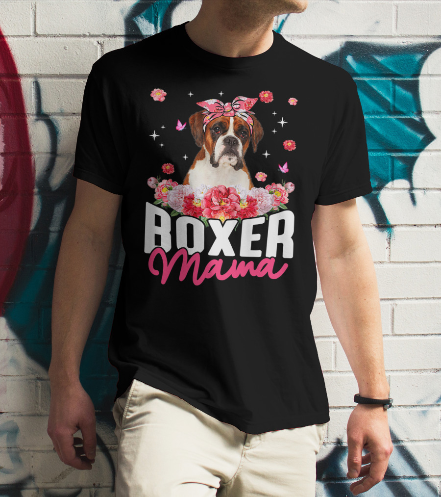 Boxer Mama Flower Bandana Blossoms And Butterflies T-Shirt