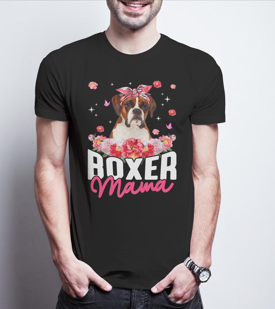 Boxer Mama Flower Bandana Blossoms And Butterflies T-Shirt